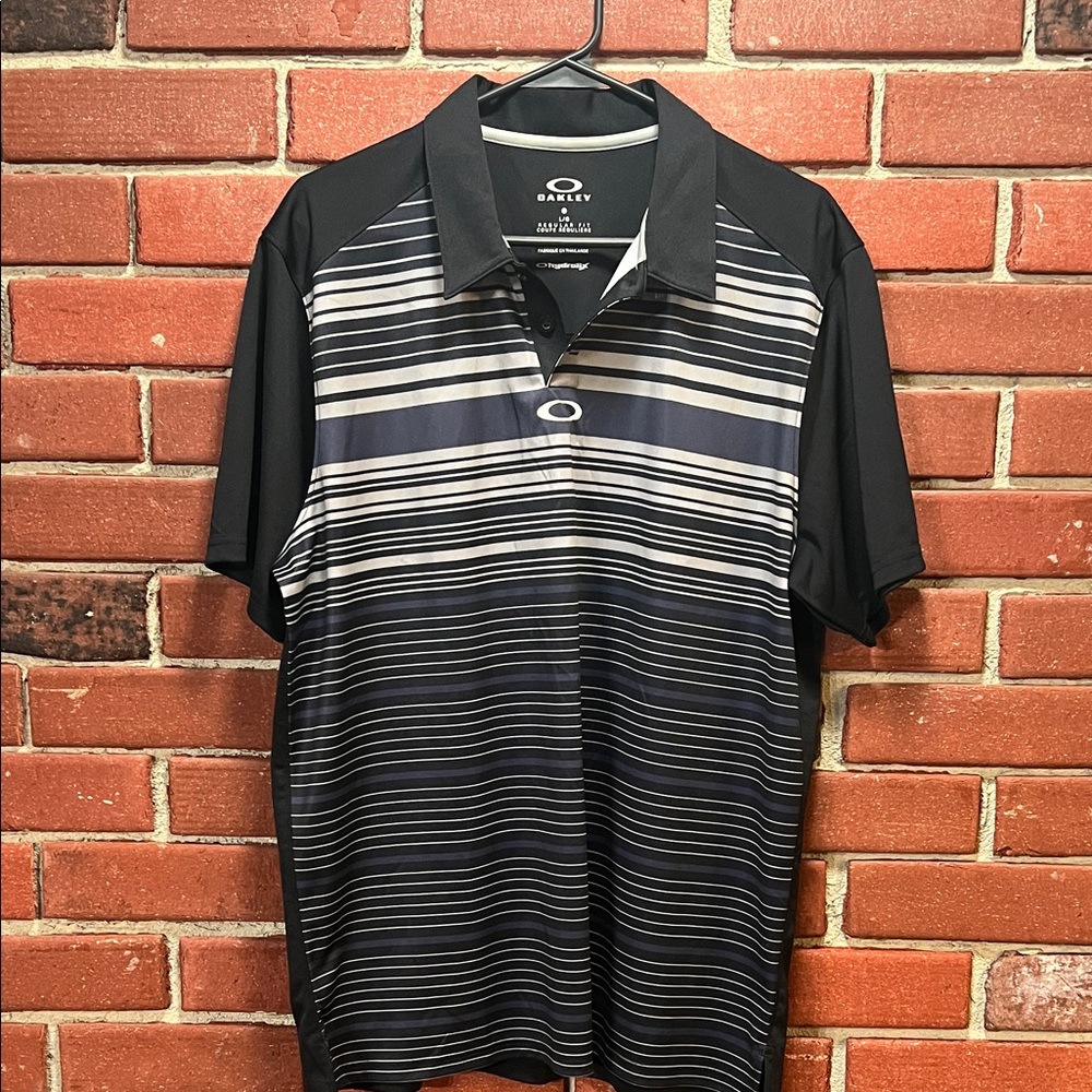 Oakley Men's Polo Shirt with Black and Gray Stripes